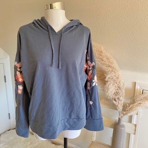 Belk Dusty Blue Embroidered Bell Sleeve Hoodie